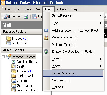 E-mail setup MS OUTLOOK